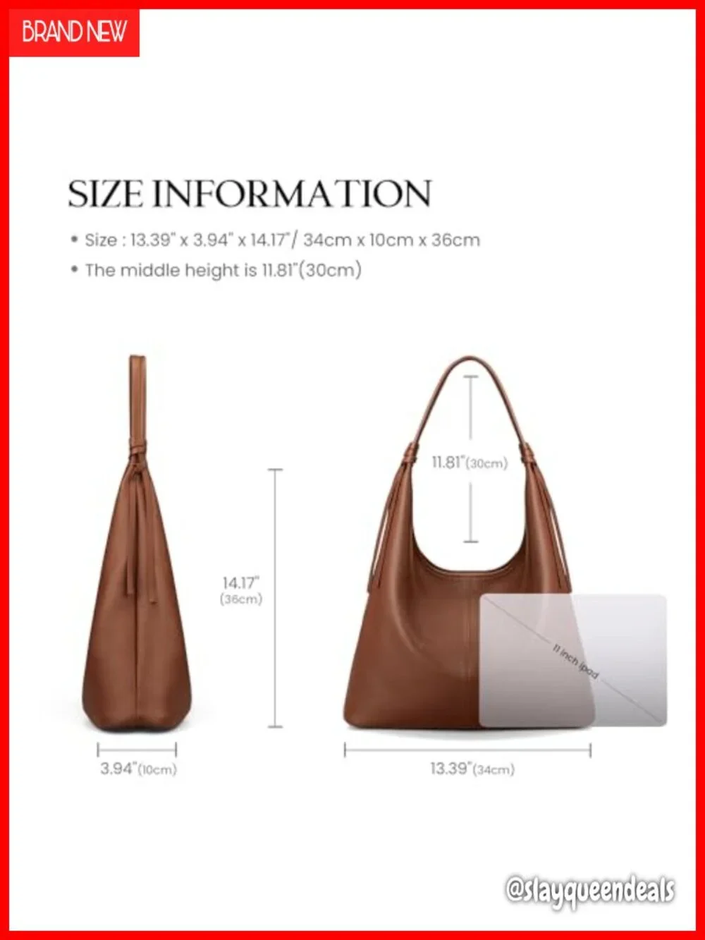Genuine Leather Slouchy Hobo Bag with Tassel Ribbon - Lightweight Tote